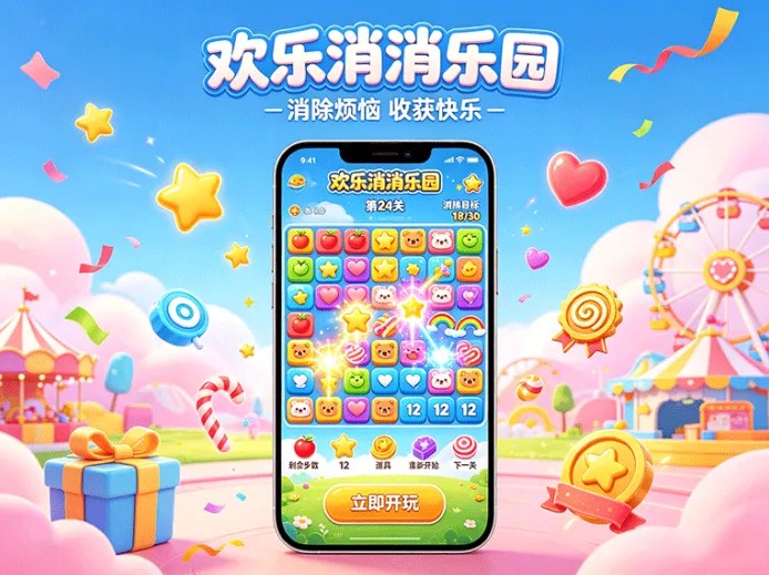 欢乐消消乐园新项目开启，消除闯关加每日任务，碎片时间轻松玩