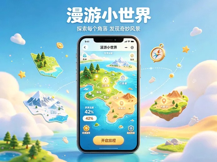 漫游小世界新项目上线，每日探索解锁地图，完成任务收集探索值
