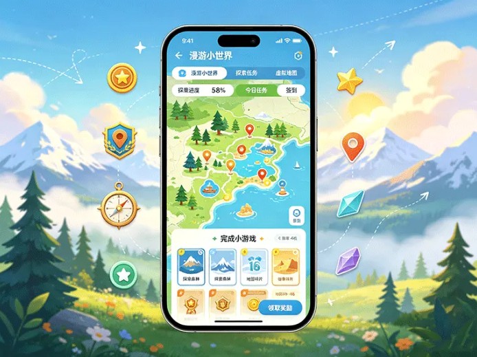 漫游小世界新项目上线,每日探索解锁地图,完成任务收集探索值