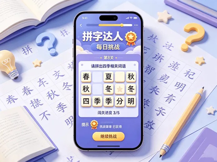 拼字达人新玩法开启，每日拼字闯关，完成关卡收集积分和徽章