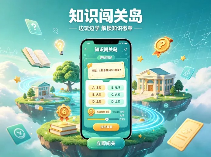 知识闯关岛新玩法开启，每日挑战答题，闯关收集知识徽章