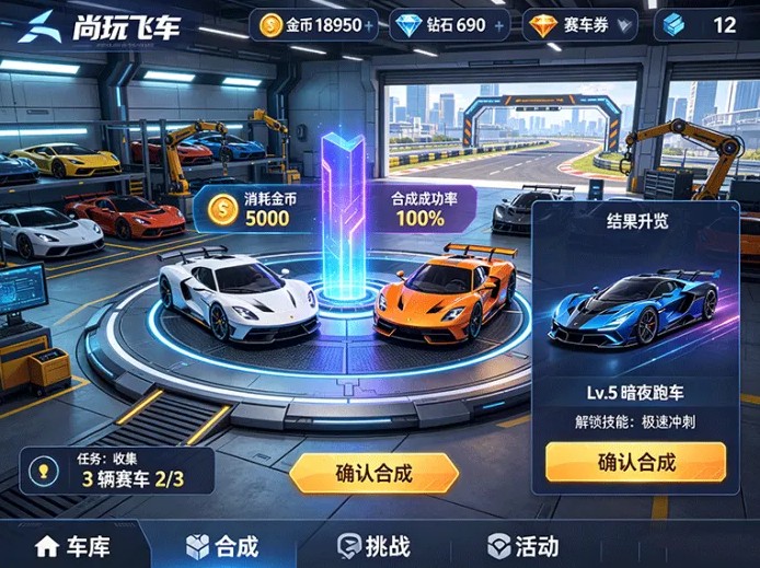 尚玩飞车新品上线，赛车合成玩法轻松上手