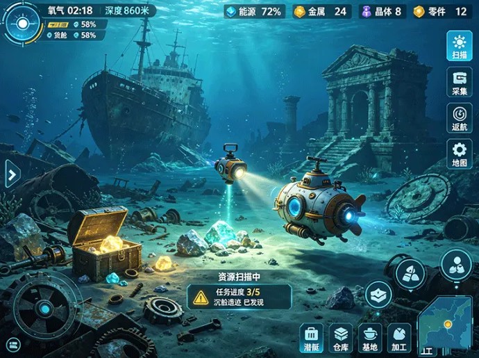 海底拾荒者:潜入深海找宝藏,捡回来的废料还能造潜水装备