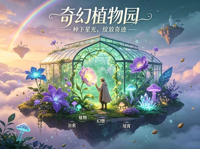 奇幻植物园开放培育模式，尝试不同组合解锁稀有植物