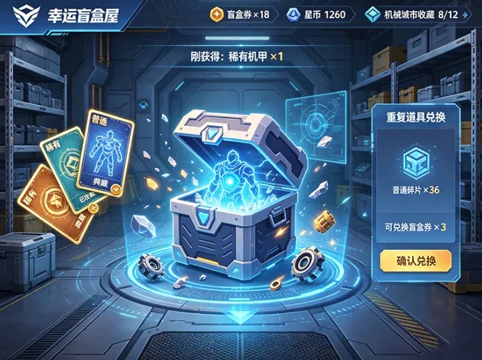 幸运盲盒屋新增收集玩法,重复道具可换稀有好物