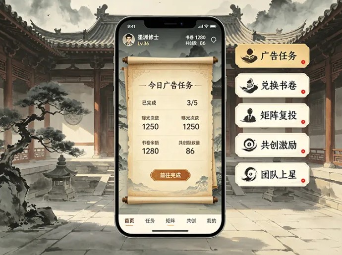 不止看风景!墨渊卷轴新模式,广告轻互动玩转书卷共创