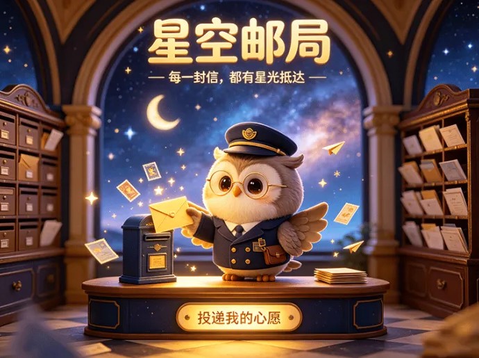 星空邮局梦幻启程，云端送信零门槛漫游，星愿信笺自由互通点亮治愈新程