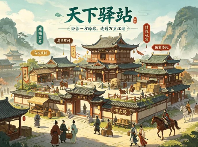 ​天下驿站，从一间小驿站起步，跑商解锁商路还能扩建自己的驿城