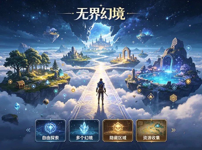 无界幻境开启开放世界探索，穿梭不同幻境寻找隐藏区域