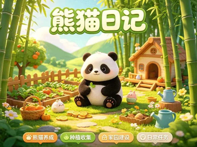 熊猫日记进入休闲模式，熊猫养成搭配种田收集玩法