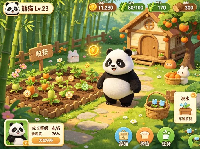 熊猫日记进入休闲模式,熊猫养成搭配种田收集玩法