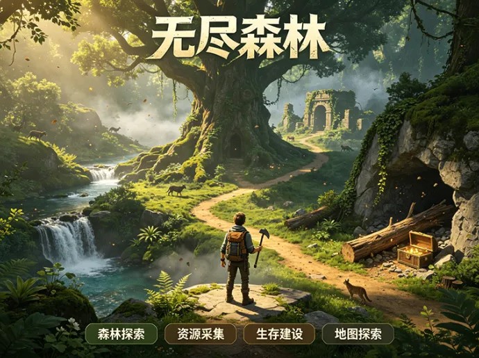 无尽森林展开森林冒险，边探索边采集资源打造自己的家园