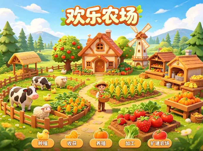 欢乐农场开启农场经营，种植收获加扩建打造专属小农场