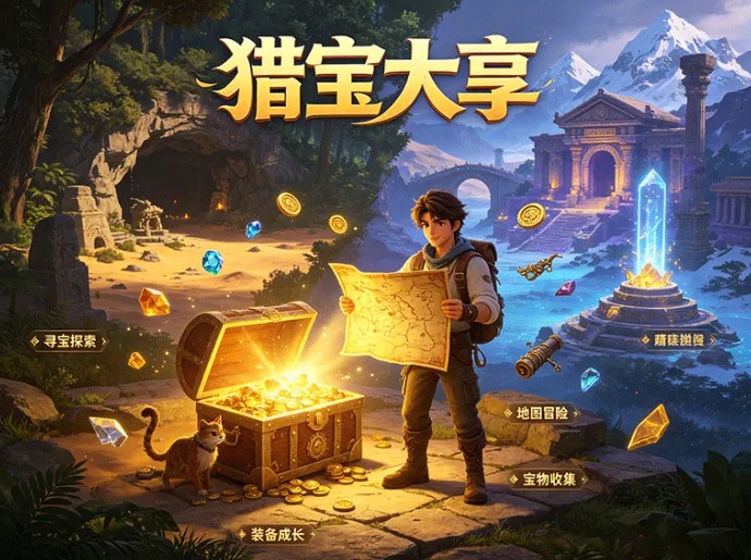 猎宝大亨开启冒险模式，探索不同地图寻找珍稀宝物