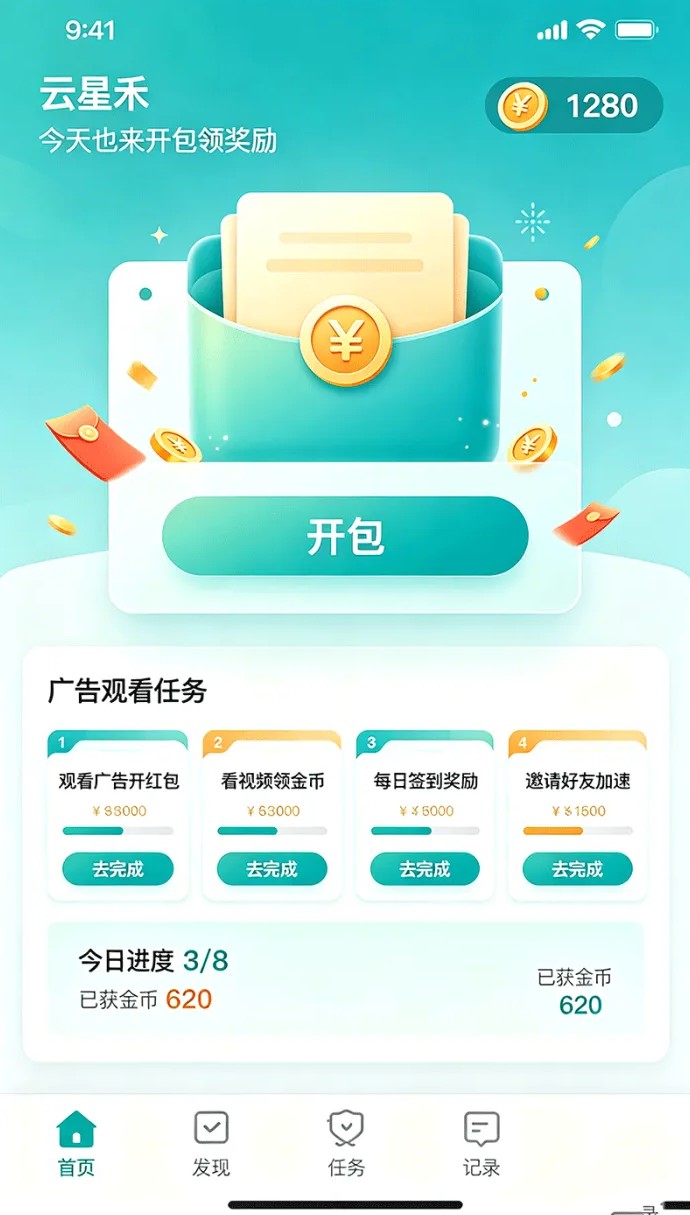 云星禾广告任务玩法更新,多包体联动一起做,日常操作更集中