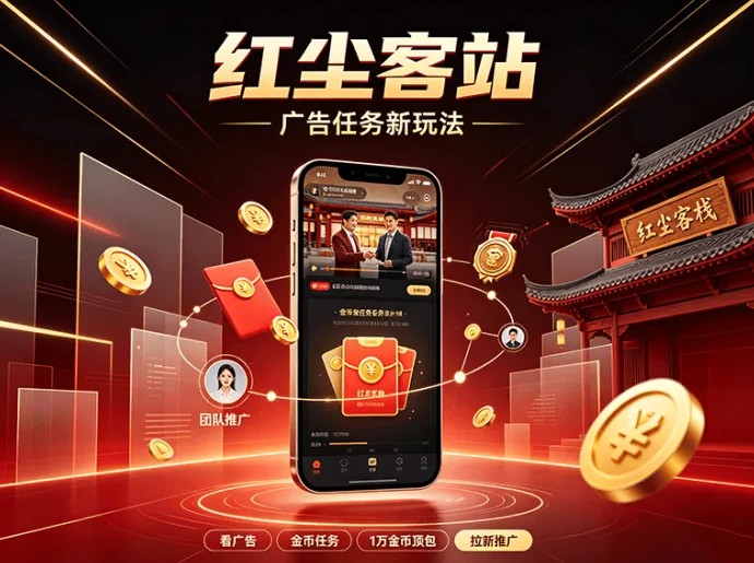 ​红尘客站首码上线，广告任务新玩法开启，顶包和团队同步开放