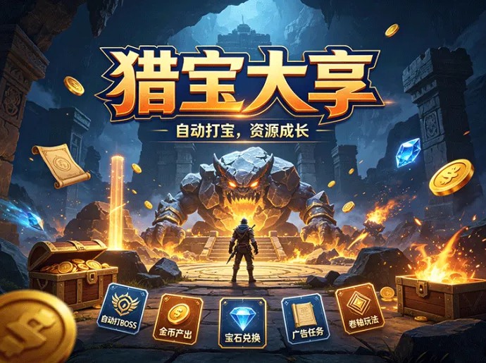 ​猎宝大享9月上线，自动打BOSS产，广告和卷轴玩法同步开启