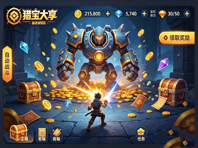 猎宝大享9月上线,自动打BOSS产,广告和卷轴玩法同步开启
