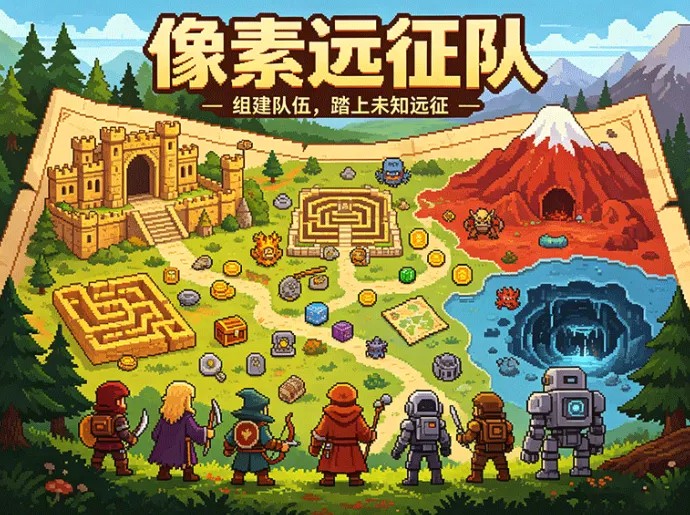 像素远征队出发，冒险闯关与角色成长同步推进