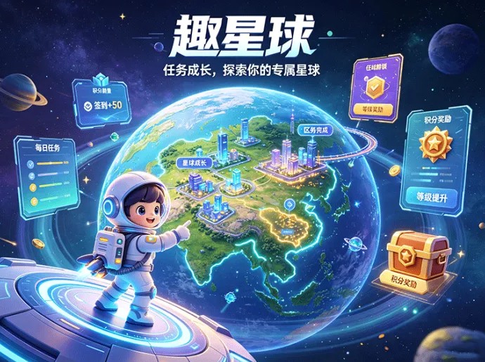 趣星球开启游戏化任务玩法，做任务、闯关成长、探索星球一步完成