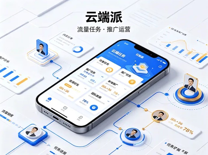 云端派首码上线，流量任务带动推广，平台玩法围绕任务和团队展开