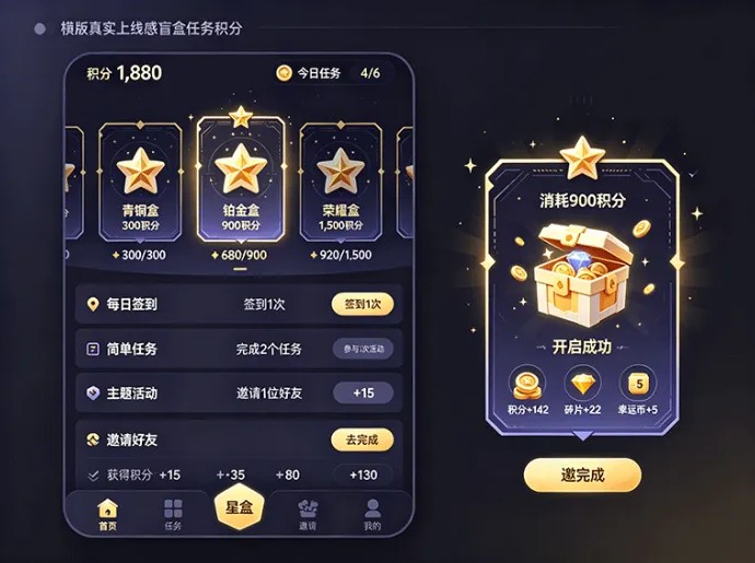 星盒计划开启盲盒任务玩法,积分积累与宝盒解锁同步推进