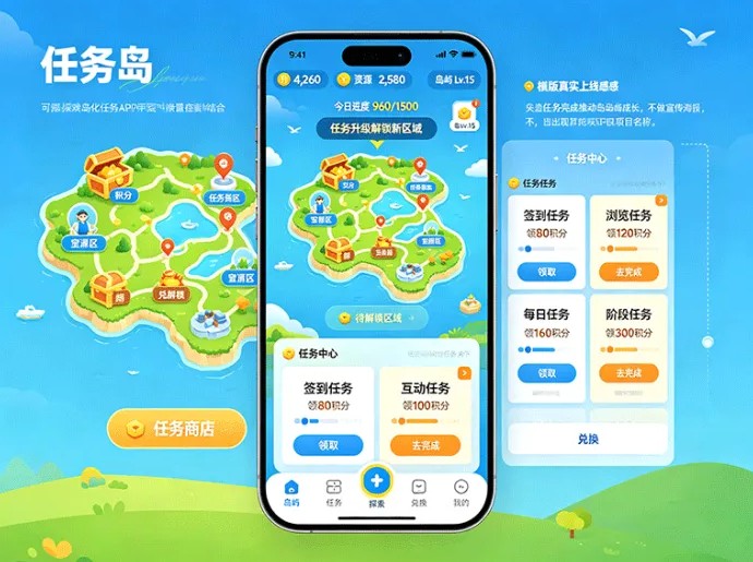 初探任务岛新世界!做任务积累积分,解锁多样岛屿趣味玩法