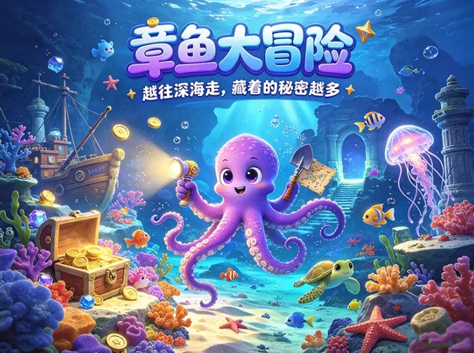章鱼大冒险开启深海奇遇！驰骋海底探索秘境，收集宝藏培育专属章鱼