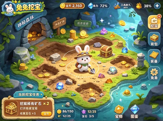 兔兔挖宝新奇玩法!开启寻宝探索,在冒险之中陪伴兔兔慢慢养成