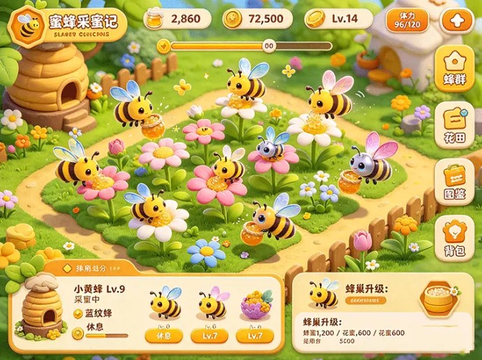 玩转甜蜜养成,蜜蜂采蜜记采蜜养蜂协同发展,持续收集资源