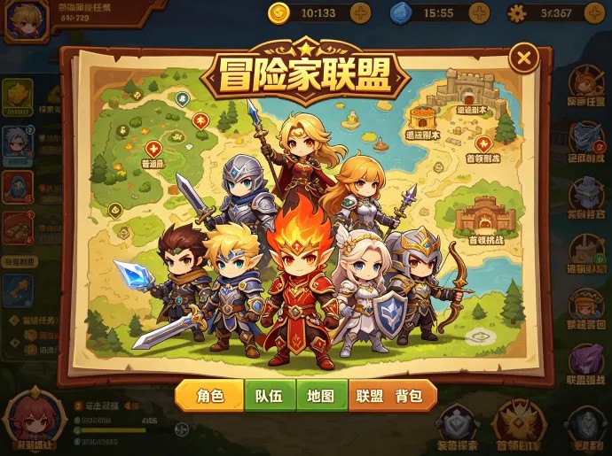 冒险家联盟新玩法来了！组队出发探索地图，收集资源培养自己的冒险队伍