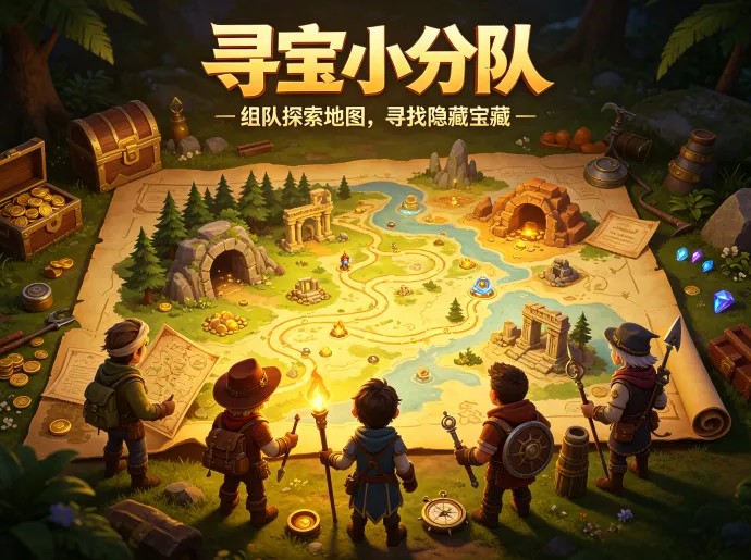 寻宝小分队开启组队寻宝，探索不同地图，沿途还能收集各种宝物