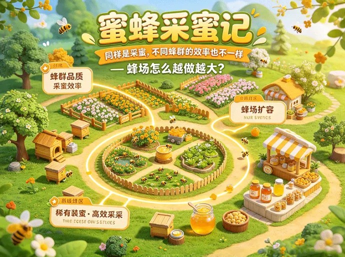 解析蜜蜂采蜜记玩法|蜂群采蜜效率各有差异,该怎样一步步扩建你的蜂场