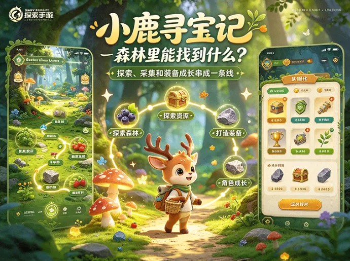 小鹿寻宝记,森林里可以找到什么?探索、采集和装备成长形成完整玩法线