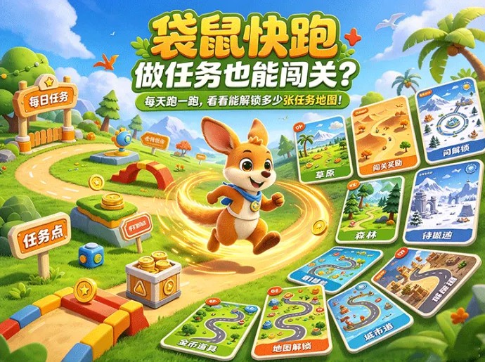玩袋鼠快跑别只会跑！完成任务闯关，看看能解锁多少任务地图