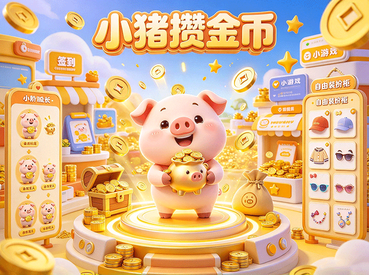 小猪攒金开启轻养成玩法，积累金币、培养小猪，成长一步步展开