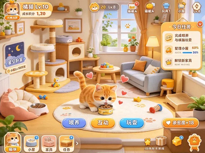 家园布置加上萌猫养成,聊聊大橘当家的双重休闲经营玩法