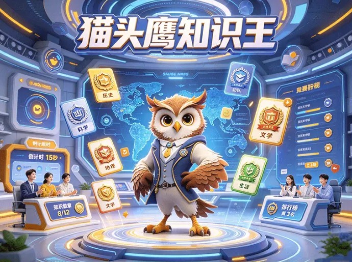 来比拼脑力!猫头鹰知识王答题闯关拿徽章,组队攻克知识关卡
