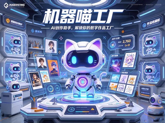 AI 机器喵能干嘛？机器喵工厂，头像、海报、数字作品一键创作！