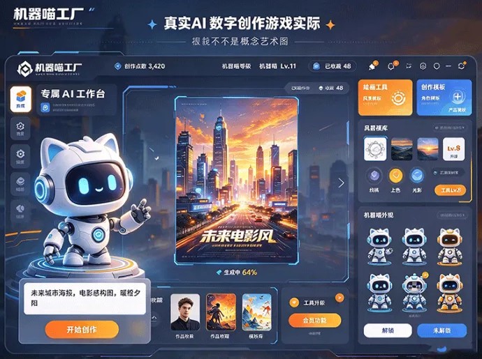 AI 机器喵能干嘛?机器喵工厂,头像、海报、数字作品一键创作!