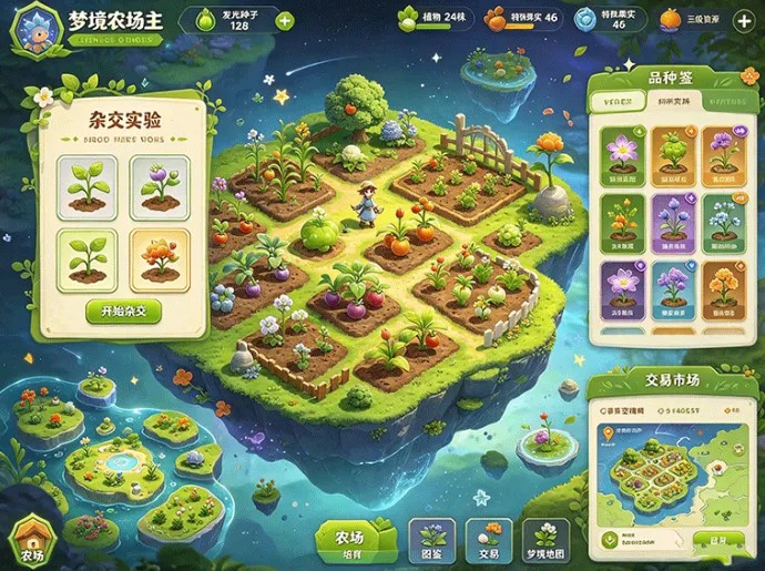 梦境农场主开启奇异种植,培育不同植物,通过杂交解锁全新品种