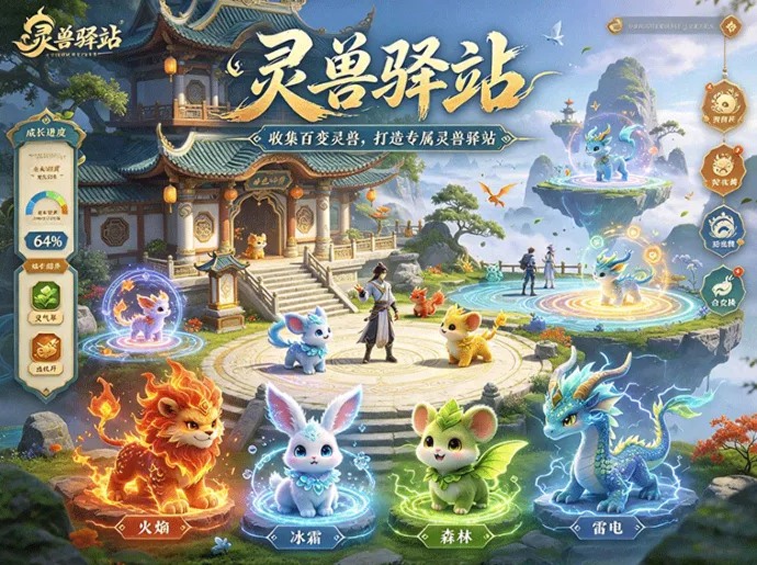灵兽驿站开启灵兽养成，收集各类灵兽进行培养，玩家之间还能交换稀有品种