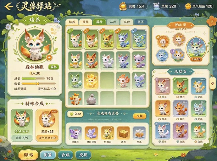 灵兽驿站开启灵兽养成,收集各类灵兽进行培养,玩家之间还能交换稀有品种