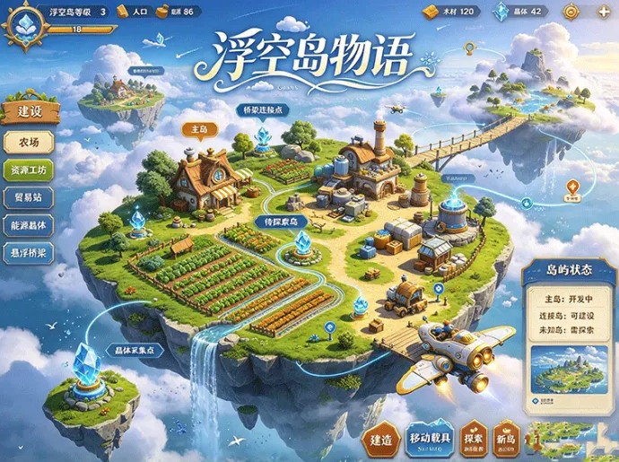 天空中的岛屿怎么连接？浮空岛物语通过能源收集与浮岛建设，打造专属空中世界