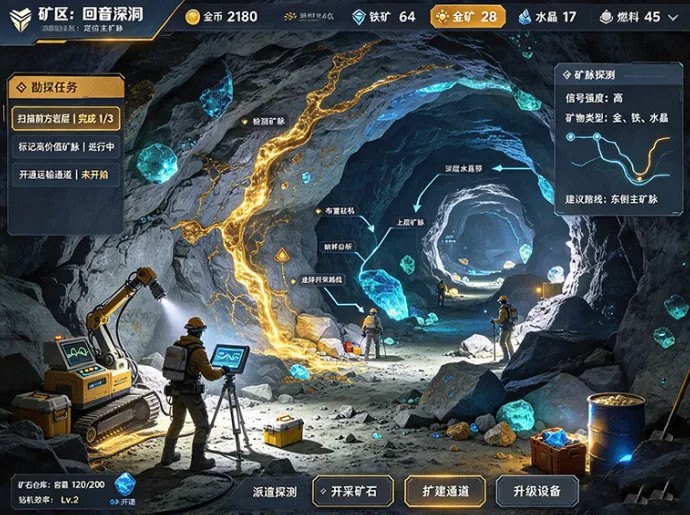 寻找矿脉只是第一步！龙脉寻金开启地下探险，解锁采矿与基地经营玩法