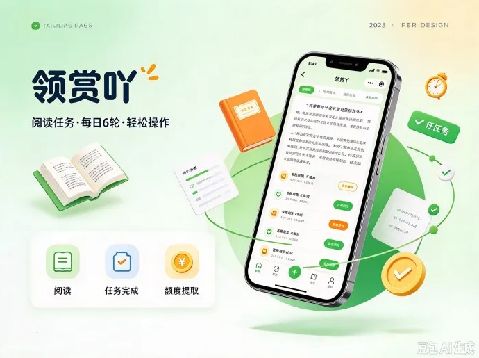 领赏吖阅读任务开放首码，每天6轮任务！