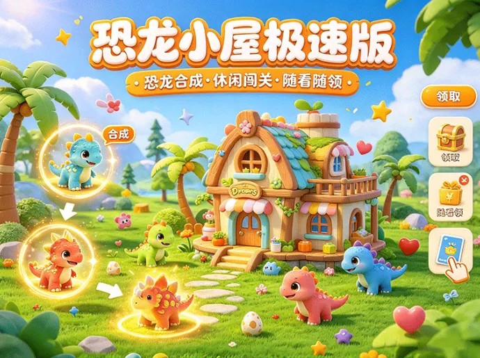恐龙小屋极速版上线，主打合成小游戏，新增随看随领模式