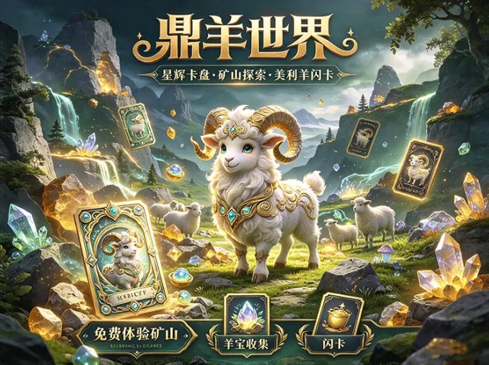 鼎羊世界主打星辉卡盘玩法，免费体验矿山与美利羊闪卡同步开放