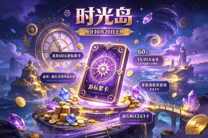 时光岛预计10月20日上线，60米游标紫卡登场，金块与晶石支持市场交换！