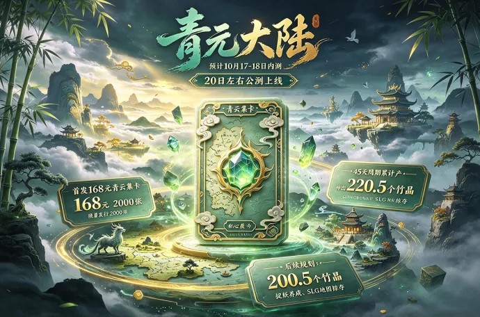 青元大陆即将开启内测，青云集卡首发，后续还将加入捉妖与SLG玩法！
